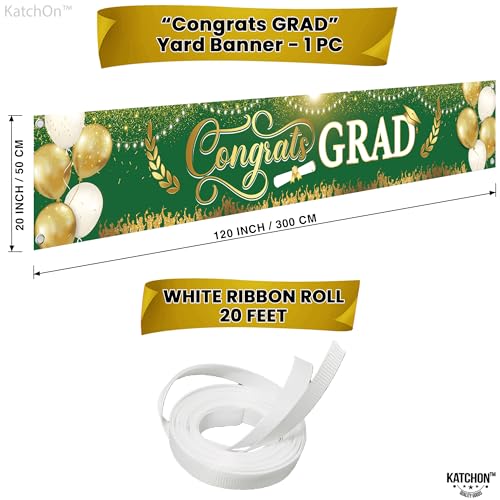Image of Katchon, Xtralarge Green And Gold Congrats Grad Banner - 120x20 Inch | Graduation Yard Banner Class Of 2026 | Grad Banner Class Of 2026 Decorations | 2026 Graduation Decorations | Grad Party Decor