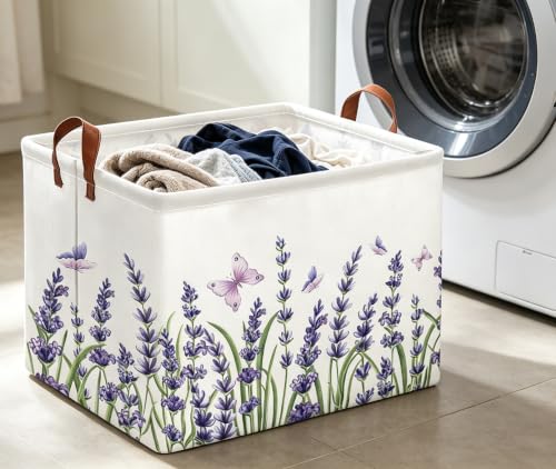 Image of Rectangle Storage Basket with Handles,Collapsible Storage Bin,Books Box,Gift Basket(Lavender)