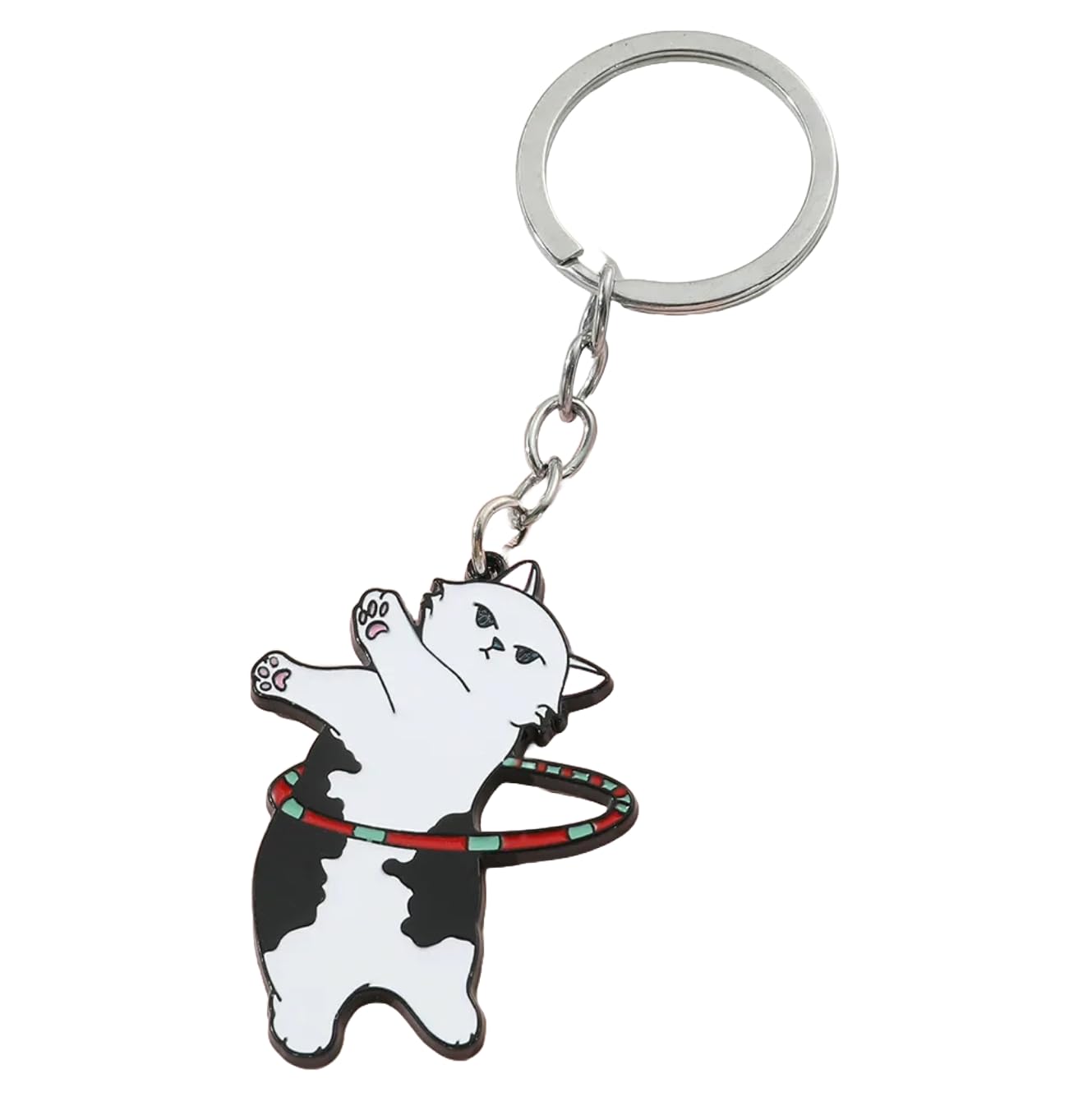 Psl Unisex Multicolor Cat Keyring Kawaii Hula Hoop Cat Keychain Cute Animal Cat Metal Enamel Badge Pendant Keyring Car Backpack Key Holder Jewelry Accessories
