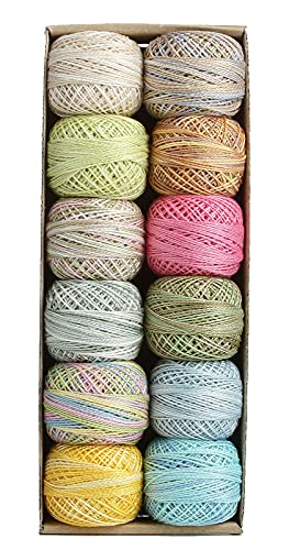 Image of Valdani Pearl Cotton Sz 8 | Pastels | 12 Balls | 73 Yds /Ball | 12-Ball Collection, Hand-Dyed Egyptian Cotton, Colorfast, Size 8 (67m /73 yds, 10g ball), Non-Divisible