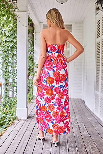 Image of GRACE KARIN Women Strapless Dress Casual Loose Ruched Long Maxi Dress with Pockets