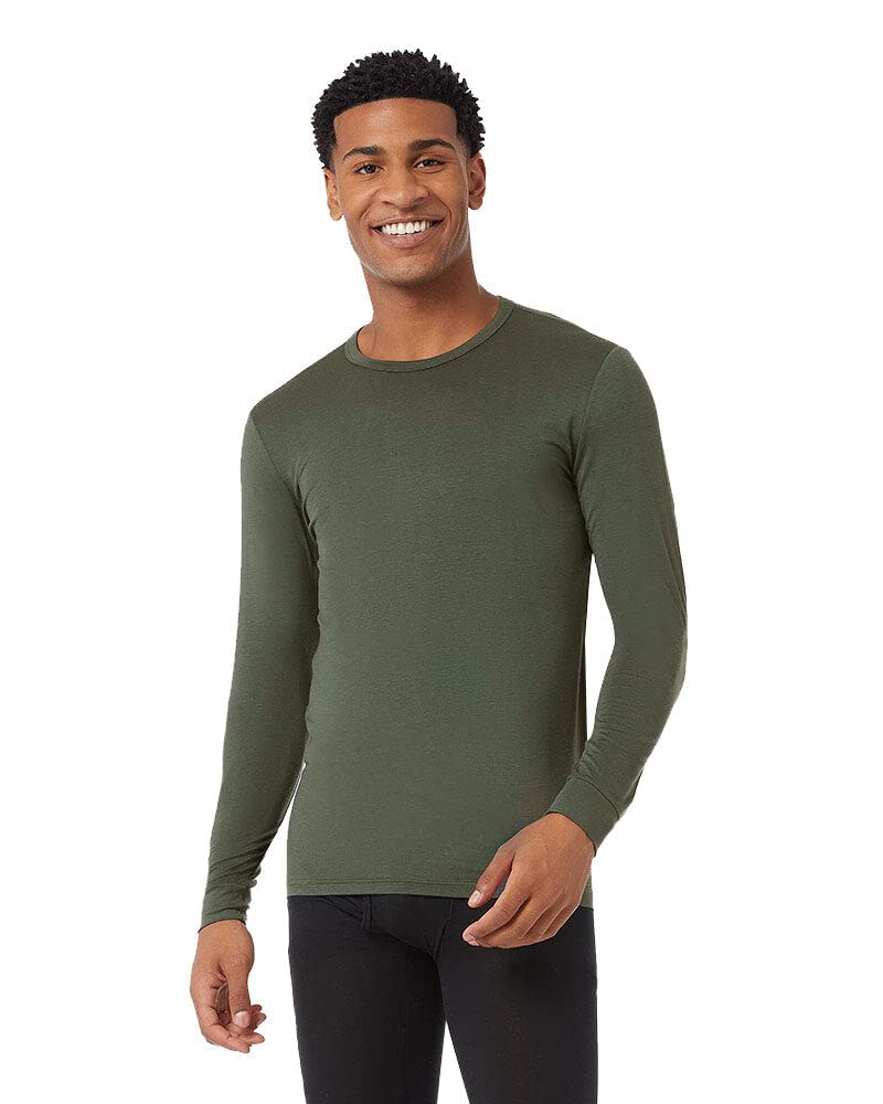 32 Degrees Men's Lightweight Baselayer Crew Top | Long Sleeve | Form Fitting | 4-Way Stretch | Thermal