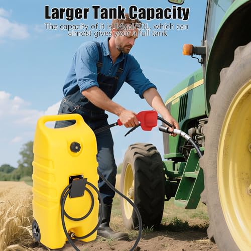 GAOMON Fuel Caddy, 14 Gallon Portable Gas Fuel Tank Container with LE Fluid Transfer Siphon Pump and 10ft. Delivery Hose, Diesel Storage Can On-Wheels for Cars, Lawn Mowers, ATVs, Boats -Yellow by GAOMON - Image 9