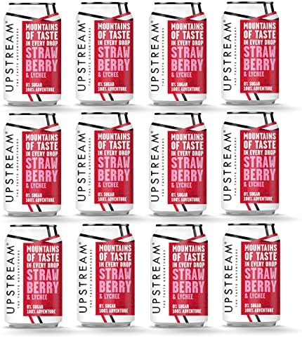 Upstream Strawberry & Lychee Sugar Free Flavoured Sparkling Spring Water Multipack 100% Natural - 12 x 330ml