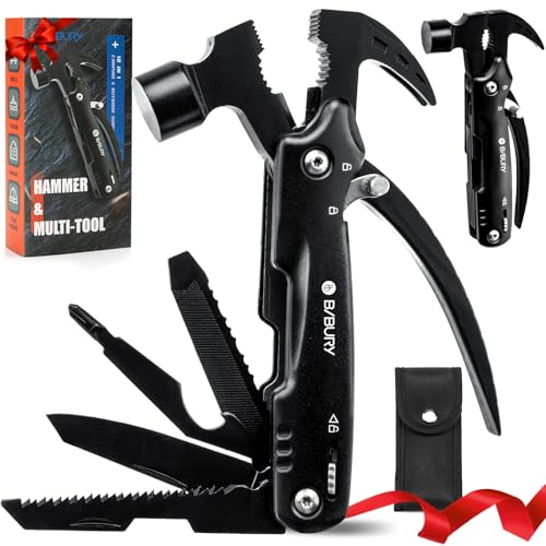 BIBURY Multitool Hammer für Manner, 12 in 1 Hammer Tools Ideengeschenk für Männer Papa Ehemann, Outdoor Campingzubehör Multi Tool für Camping, Wandern, Notfall und Überleben im Freien