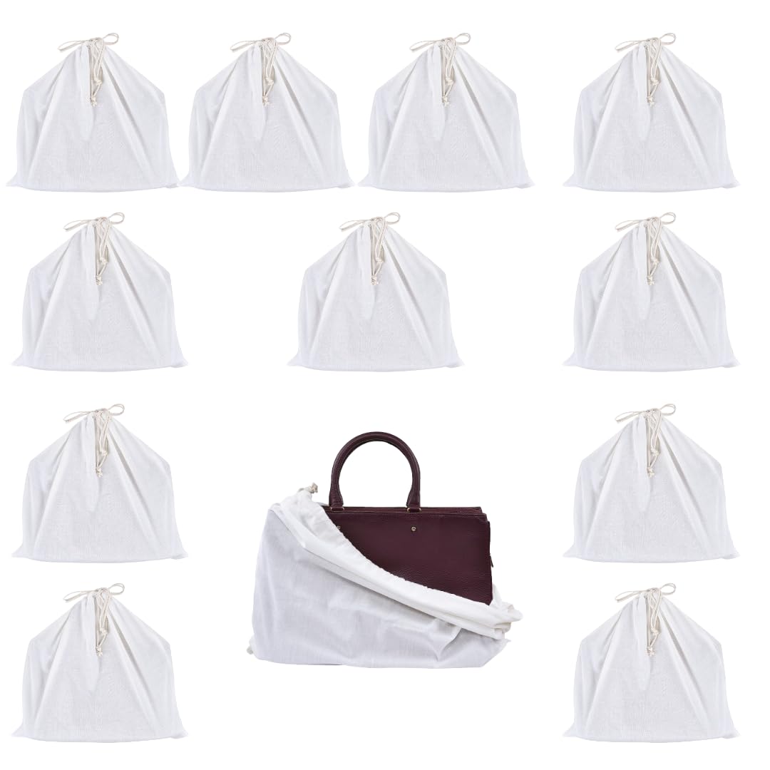 Dcluttr dust bags for handbags | Pack of 12 Odour resistant cotton handbag covers for storage | Dust cover storage bags for Handbags, Purses, Shoe Boots | Travel Storage Pouch with drawstring closure (B0CWF4KPJN) Amazon Price History, Amazon Price Tracker