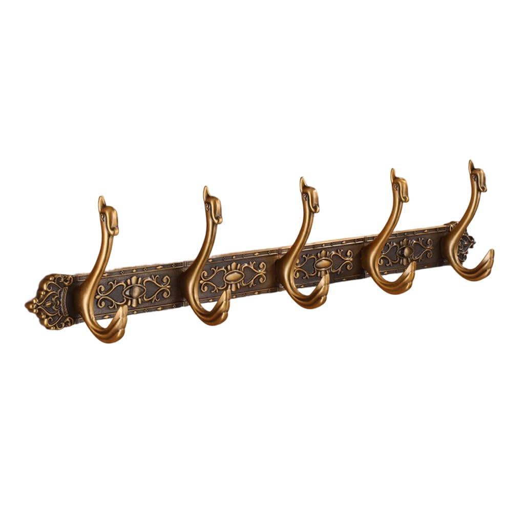 ZHOUXIAO Vintage Metal Coat Rack Wall Mounted with Hooks, Antique Heavy Duty Coat Hook Rail, Hat Robe and Towel Hooks Rack for Bathroom, Entryway, Mudroom gold5