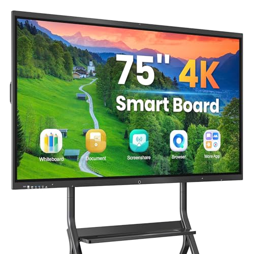 Image of 75'' 4K UHD Smart Board, Interactive Digital Whiteboard, 20-Point Touchscreen, All-in-One Electronic Whiteboard for Office Classroom Home Business