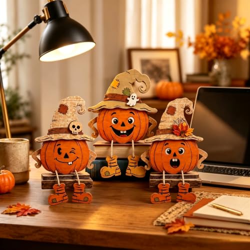 AYWVRBST 3 Pack Wooden Halloween Pumpkin Tabletop Figurines - image 7