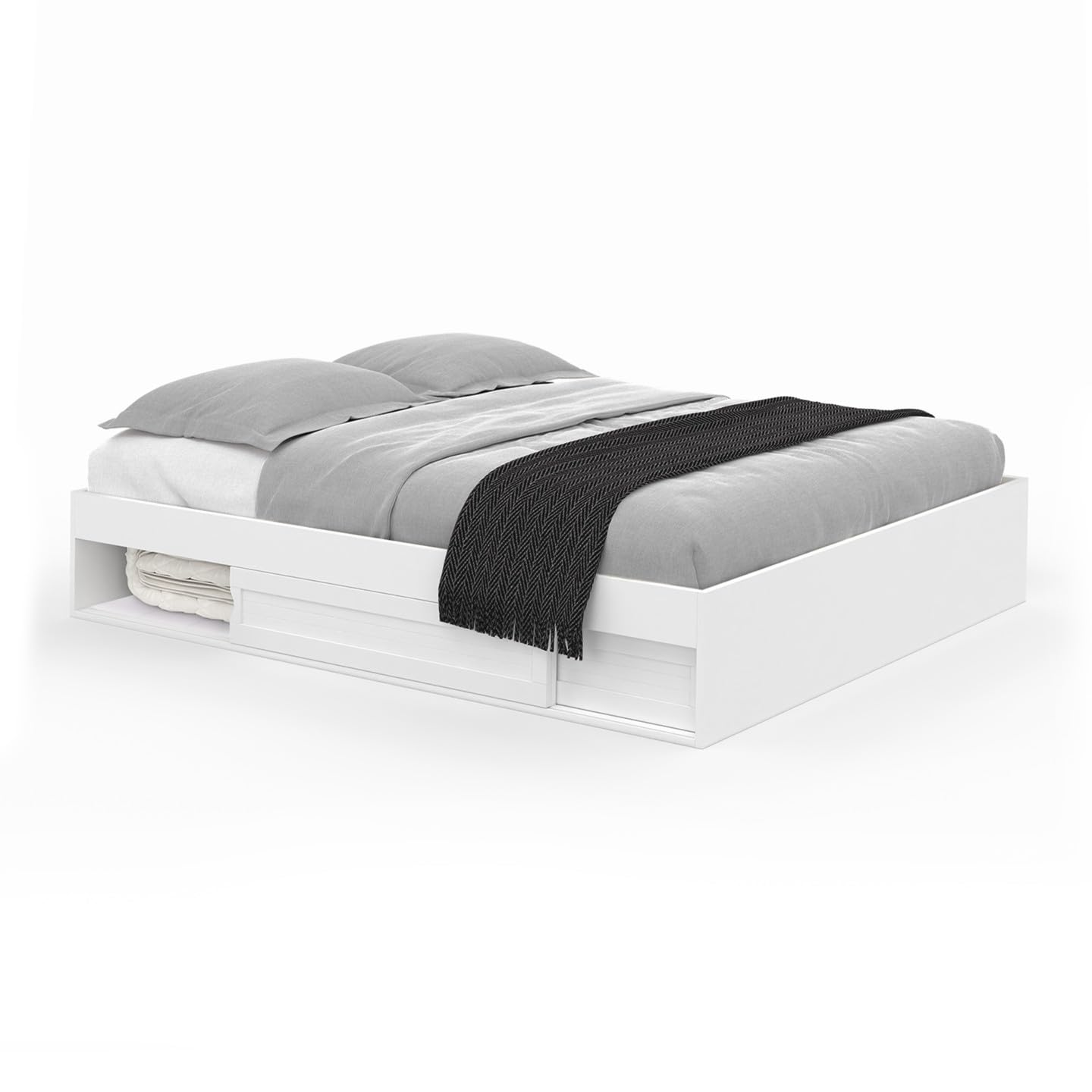 IDMarket - Cadre de lit Double Salem avec rangements et sommier 140 x 190 cm Blanc