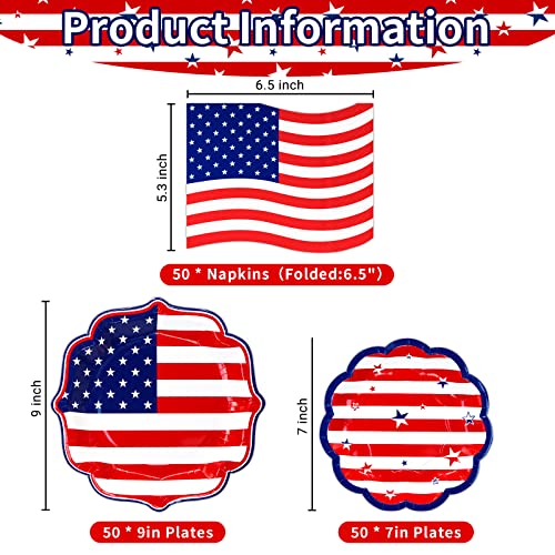 Patriotic Plates And Napkins, 150Pcs 4Th Of July Party Tableware Set,American Flag Disposable Napkins,Dinner Plates,Dessert Plates Of Independence Day,July Fourth Party Supplies,Veterans Memorial Day #TOP1