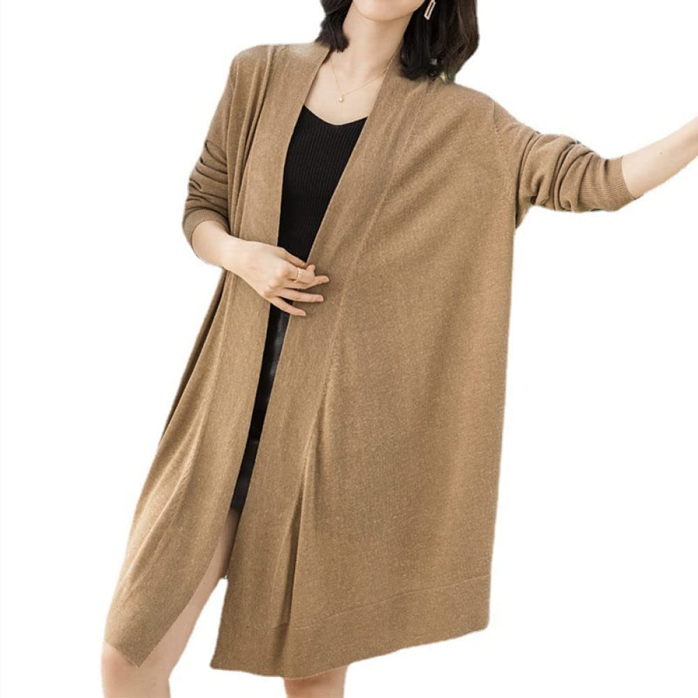Kardigany Damskie Długie Dzianinowe Kardigany Damskie Płaszcz Kimono Gładki Khaki Lniany Kardigan Długi Rękaw Kardigan Z Otwartym Przodem Wiosenny Luźny Plażowy Narzutka Kurtka Do Noszenia Na Co Dzie