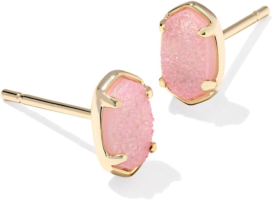 Kendra Scott Emilie Stud Earrings in Light Pink Drusy, 14k Gold Plated Brass, Fashion Jewelry for Women