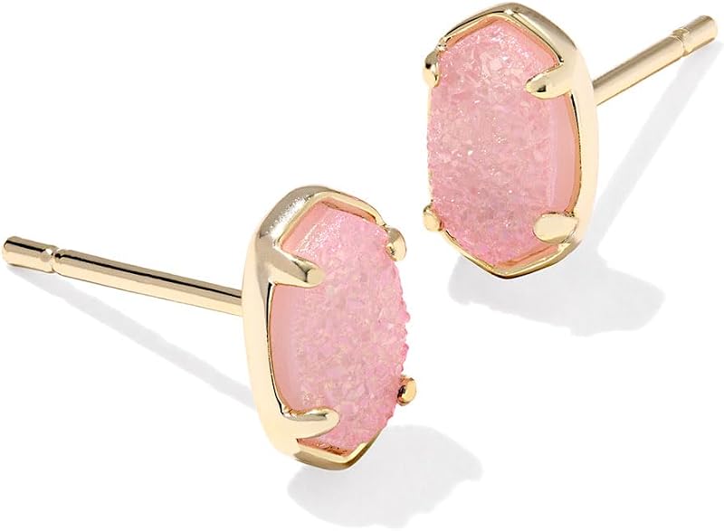Emilie Stud Earrings in Light Pink Drusy, 14k Gold Plated Brass, Fashion Jewelry for Women