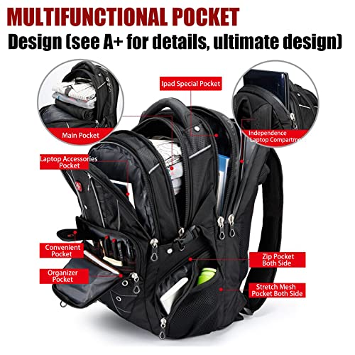 Extra Large Travel Laptop Backpack - 17.3 Inch Xl Heavy Duty Big Capacity Gaming Computer Backpack With Usb 2.0 Charger Port - Water Resistant Durable College School Bookbag With Anti Theft Lock #TOP1