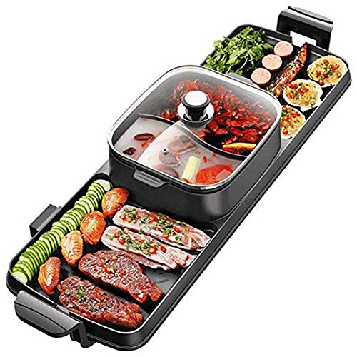 Elektrogrill, Elektrogrill Grill 2 in 1 Hot Pot Chafing Dish Non-Stick Smokeless Pan Grill Dual-Use-Topf Elektrische Induktions-Hot Pot Cooker