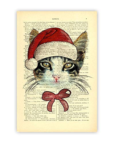 Christmas cat art print, funny kitty 