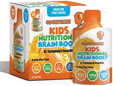 Kids Nutritional Brain Supplement- Boost Child Memory, Focus, Calmness- Support Brain, Immune, Vision, Heart Health- Omega Fish Oil DHA, Vitamin C, Turmeric, Resveratrol- Liquid Squeeze Pouch (1 Box)