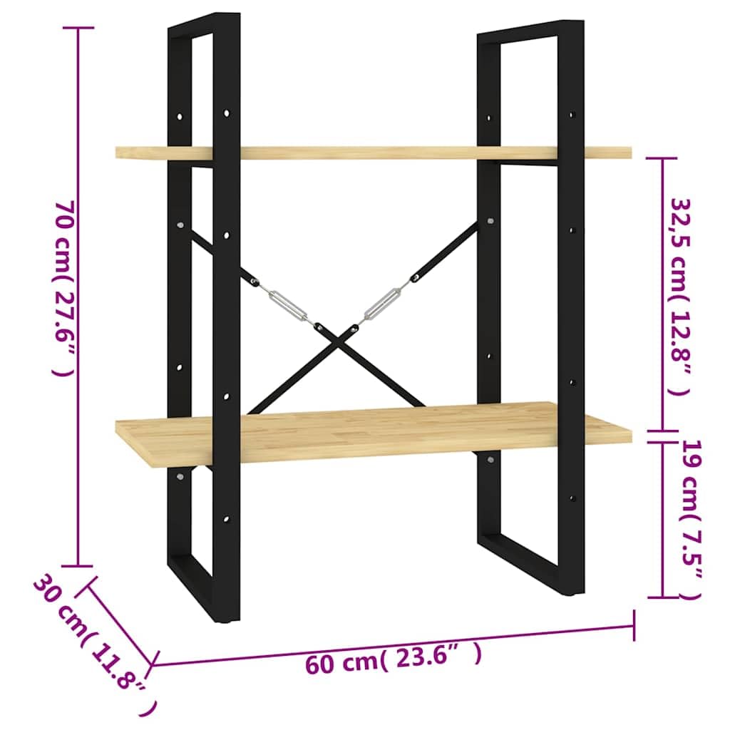 Libreria a 2 ripiani, 60 x 30 x 70 cm, in legno di pino massiccio