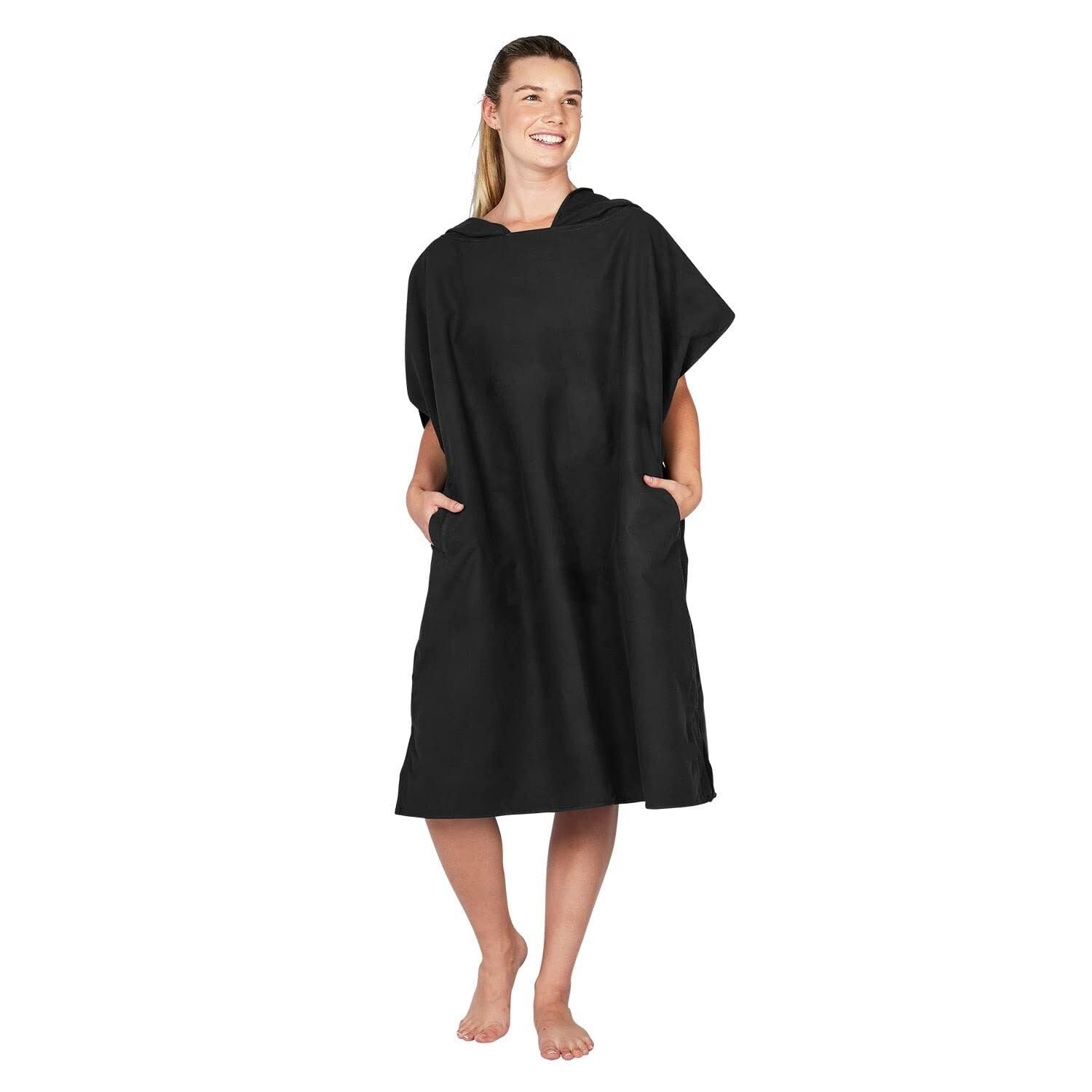 Poncho Surf,Serviette Poncho Poncho da Spiaggia for Adulti - Asciugamano con Cappuccio e Tasche Profonde - for Spiaggia e Piscina - Assorbente, Asciugatura Rapida(Black)
