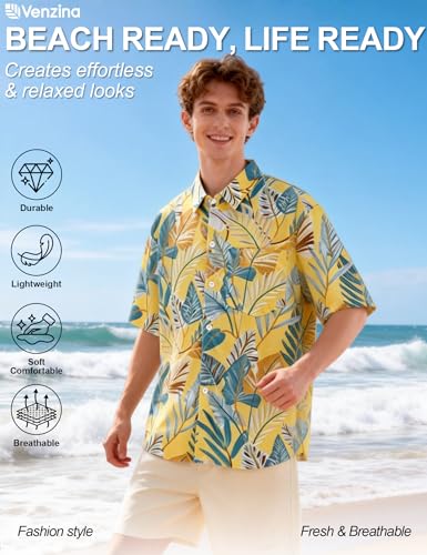 Image of Venzina Men's Floral Print Shirt - Stylish Summer Top for Lounge, Sleep & Beach Wear Lightweight Casual Shirt for Men Nightwear Pyjama Kurta