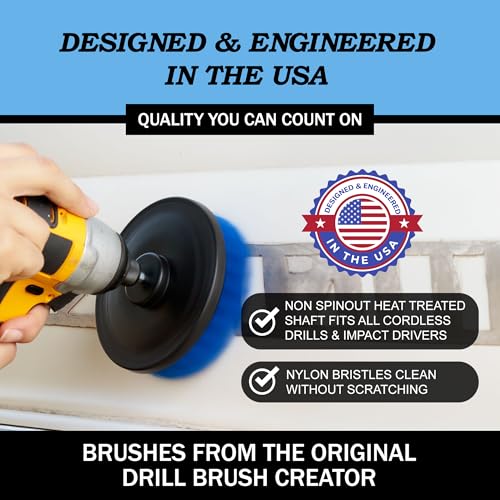 Image of Drillbrush Boat Accessories - Kayak Cleaning Kit - Boat Cleaning Brush Kit - Marine Scrub Brush Attachment for Drill - Rotary Brushes for Boats - Motorized Hull Power Scrubber Set - Hull Cleaner Set