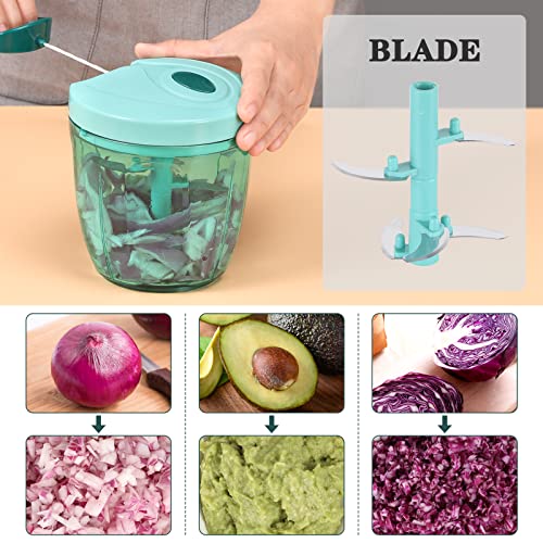 Image of Manual Food Processor Vegetable Chopper with 5 Blades, Easy Hand Pull Portable Garlic Crusher, Whisk and Smoothie Blender, 1000ml (Blue) by Valuetools