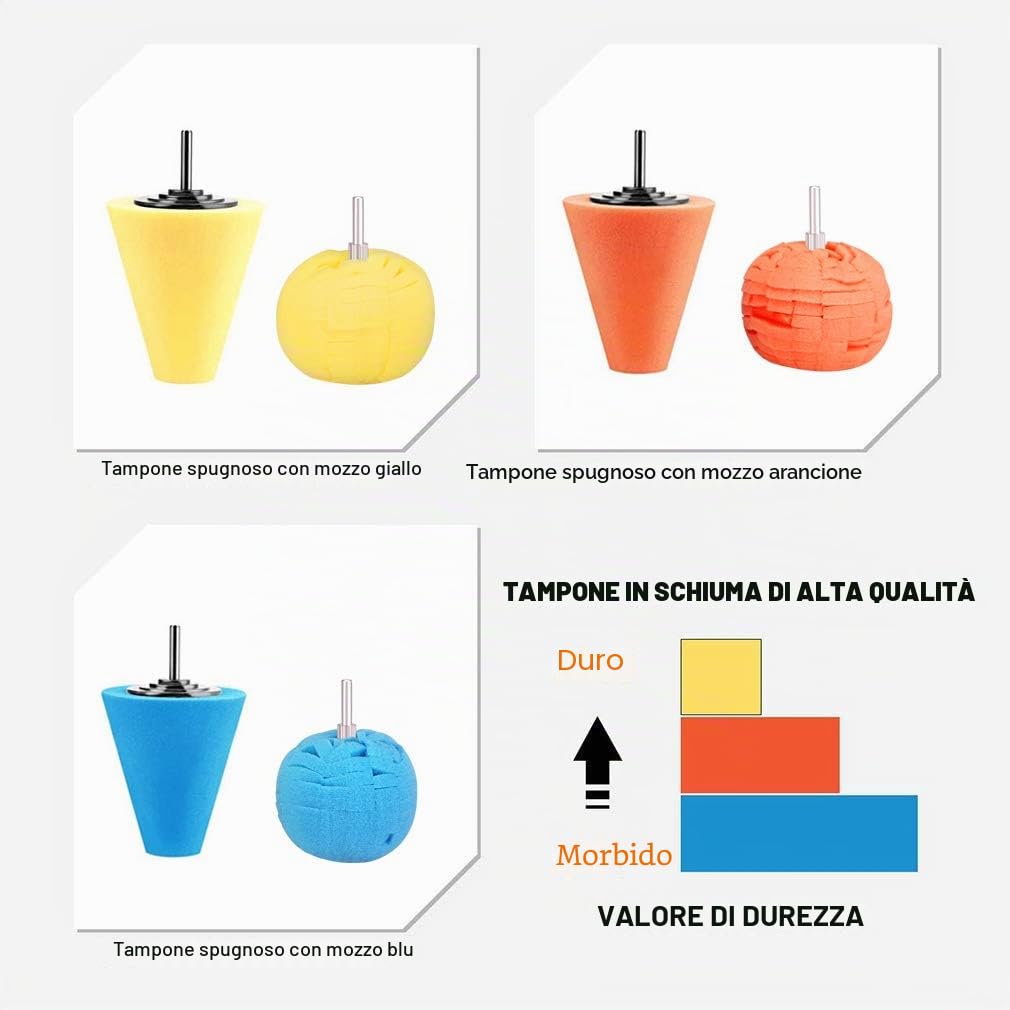 SPTA 7pcs Lucidatura Auto Set,3Pcs Spugna Cono Lucidatura +4pcs Sfera di Lucidatura per Ruote di Automobili Automobilistiche Cura, per Metallo Alluminio, Acciaio Inossidabile, Plastica, Ceramica