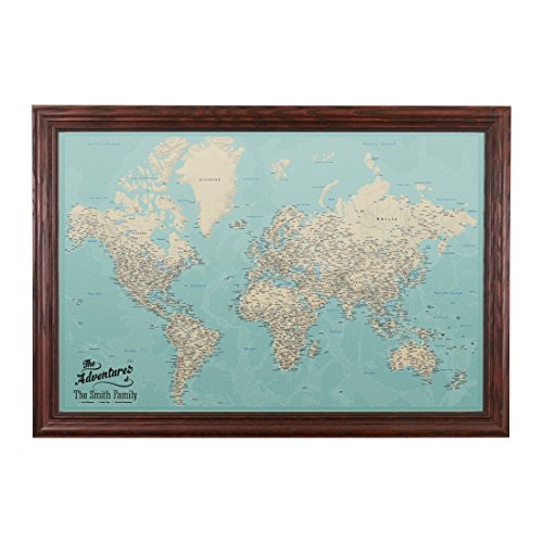 Canvas - Personalized Teal Dream World Push Pin Travel Map with S...