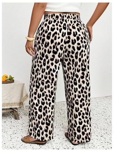 Floerns Women's Plus Size Cheetah Straight Leg Pants Drawstring Waist Y2k Long Trousers3