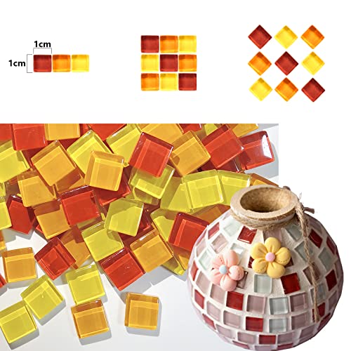 Mosaic Tile Square Mix Bulk Diy200 Pieces Of 1X1Cm Mosaic Glass Block Can Be Used For Vases, Picture Frames, Coasters, Home Art Decoration (Orange Red) #TOP1