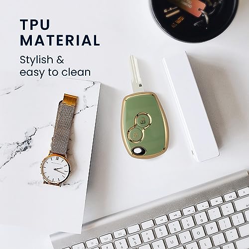 kwmobile Key Cover Compatible with Renault Dacia 2 Button Car Key - Car Key Fob Case Protector - Green/Gold - Image 4