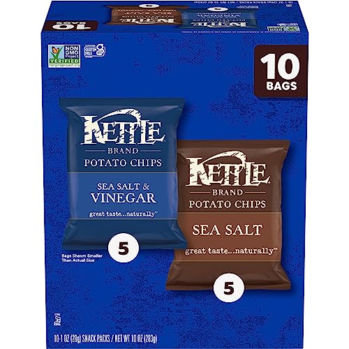 Image of Kettle Brand Potato Chips, Variety Pack of Sea Salt and Salt & Vinegar 1 Oz Snack Bags, 10 Ct