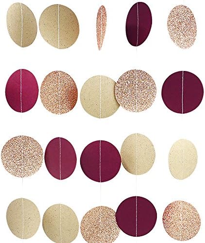 Nicrolandee Burgundy Paper Garland Rose Gold Glitter Dots Hanging Party Garland for Maroon Wedding Engagement Party Baby Shower Bridal Shower Hen Night Party Decorations, 3 Pack/Set 9.8FT Long