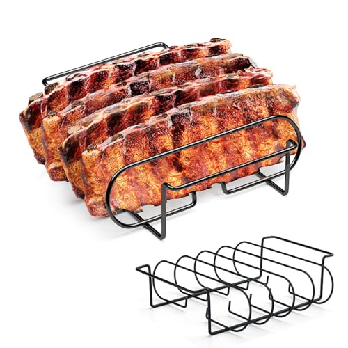LURNODY Spareribs Halter Grill 31.3 x 25.3 x 7.3 cm Rippchenhalter Grill Zubehör, Edelstahl Braten und Rippchenhalter für 4 Rippchen – Backofen- und Spülmaschinengeeignet