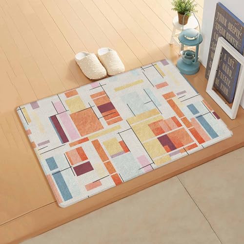 Multicolored Geometric Kitchen Bath Door Mat Cushioned Runner Rug,Washable Welcome Floor Sink Antifatigue Mat,Waterproof & Non-Slip Comfort Standing Doormat for Kitchen,Vintage Modern Abstract 18