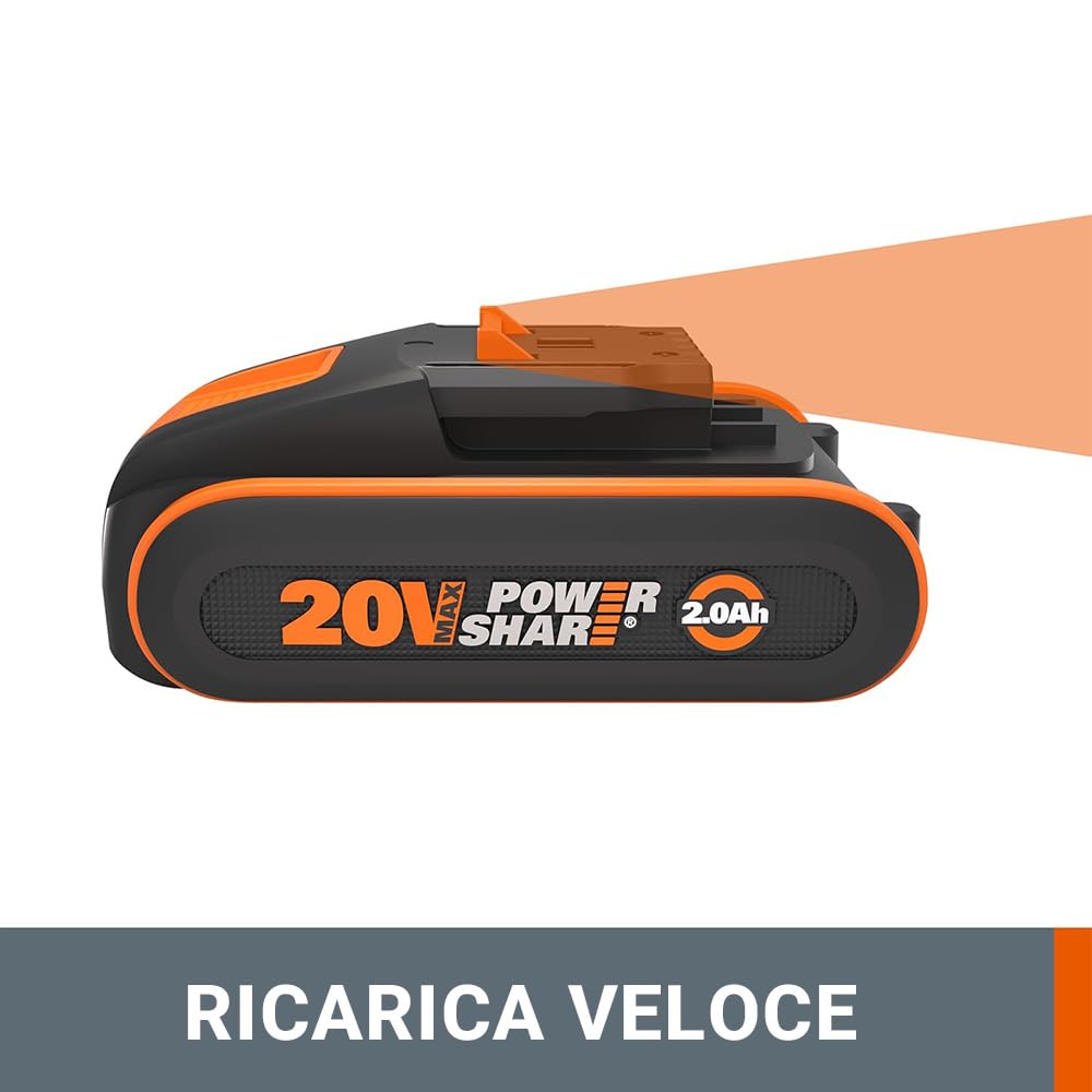 WORX WA3639 Batteria agli ioni di litio PowerShare 20V 2.0Ah con indicatore di carica e protezione da sovraccarico