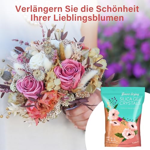 LotFancy Silica Gel zum Blumen Trocknen 2.5 LBS (1,13KG), Silicagel mit Indikator, Wiederwendbares Trockenmittel, Feine Kristalle  1 mm für Blumen