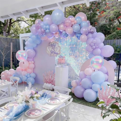 Image of Pink Purple Blue Balloon, 62Pcs Iridescent Mermaid Music Idol Party Balloon