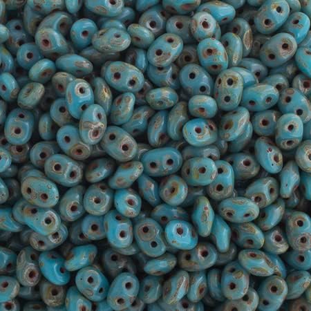 100 Grams Czech Superduo 2-Hole 2.5x5mm Blue Turquoise Picasso for Jewelry Making and DIY Crafts
