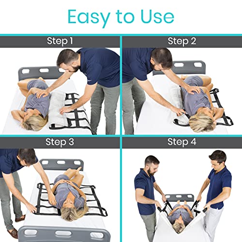 Vive Transfer Blanket With Handles 35” X 34" - Bed Positioning Pad, Straps - Reusable, Washable Patient Lifting Device Body Lift, Turning, Sliding Moving - Caregiver, Family Aid, Bedridden, Elderly #TOP4