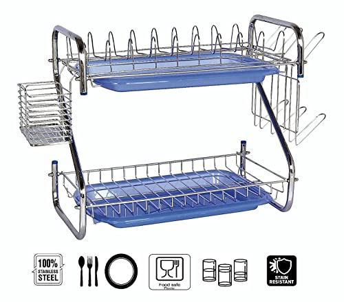 Image of AMOL Premium Stainless Steel Dish Rack | Utensils Holder | Vessels Stand | Kitchen Organizer | Drainboard Stand | Glass Hanger | Cutlery Holder | Plate Drainer | Kitchen Rack | Utensils Rack