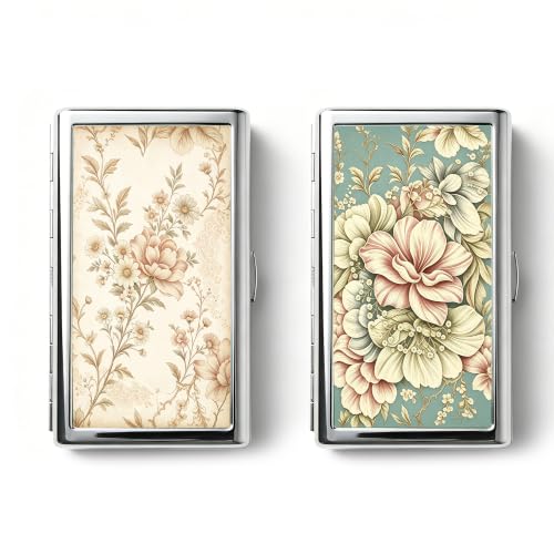 VexelZytro 2Pack Vintage Art Deco Versatile Card & Cash/Cigarette Holder Case, Slim Metal Wallet for Women Men Credit ID Business Cards
