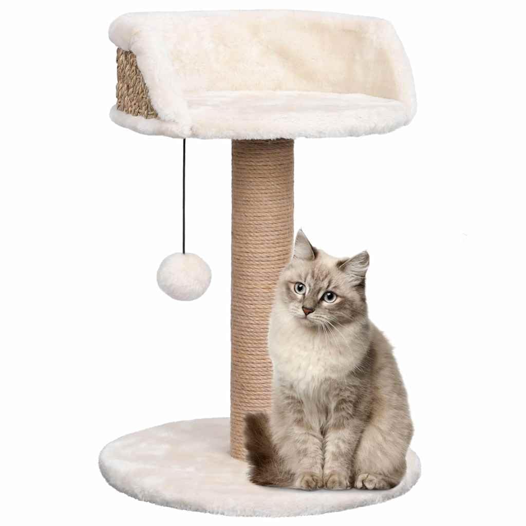 Árbol rascador para gatos con columna rascadora de algas marinas de 49 cm de altura, estable árbol rascador con cama de peluche, juguete colgante y sisal natural para el cuidado de las garras