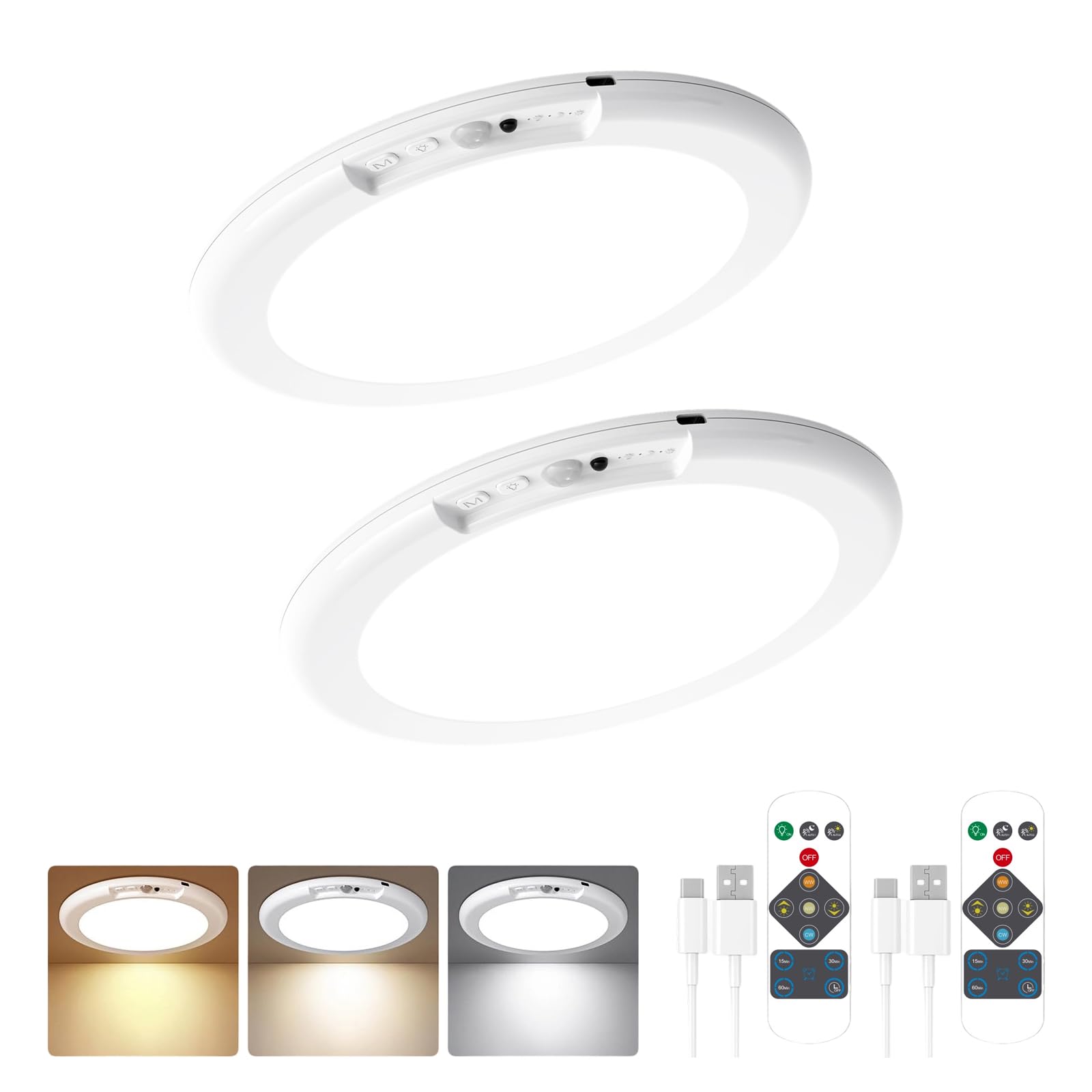 Nucelit Rechargeable Motion Sensors Ceiling Light with Remote Control Ceiling Lamp for Bedroom Living Room Battery Operated LED Lamp Timer Function Portable Fixture Human Body Detection