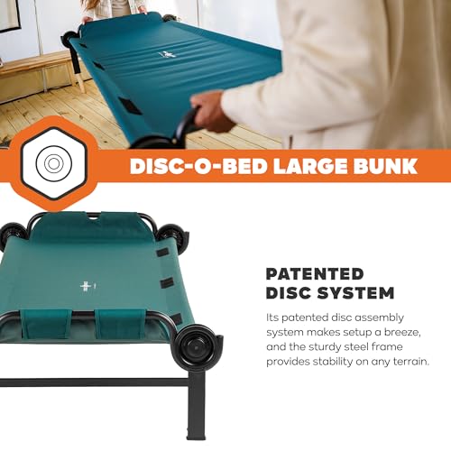 Image of Disc-O-Bed Portable Cam-O-Bunk Bed Large 2 Adult Sleeping Cot for Camping, Green
