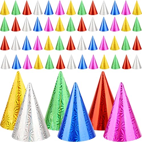 Chapeaux coniques à paillettes lot de 60 en papier d'aluminium métallisé pour fête