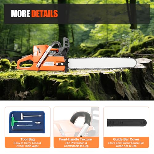 Guaopom 24 Inch Gas Chainsaw, 2-Stroke 72CC Power Chain Saw, Gasoline Power Chain Saws 2-Cycle Handheld Petrol Chain Saws, Single Cylinder Portable Chainsaw for Trees Wood Cutting Garden Tools