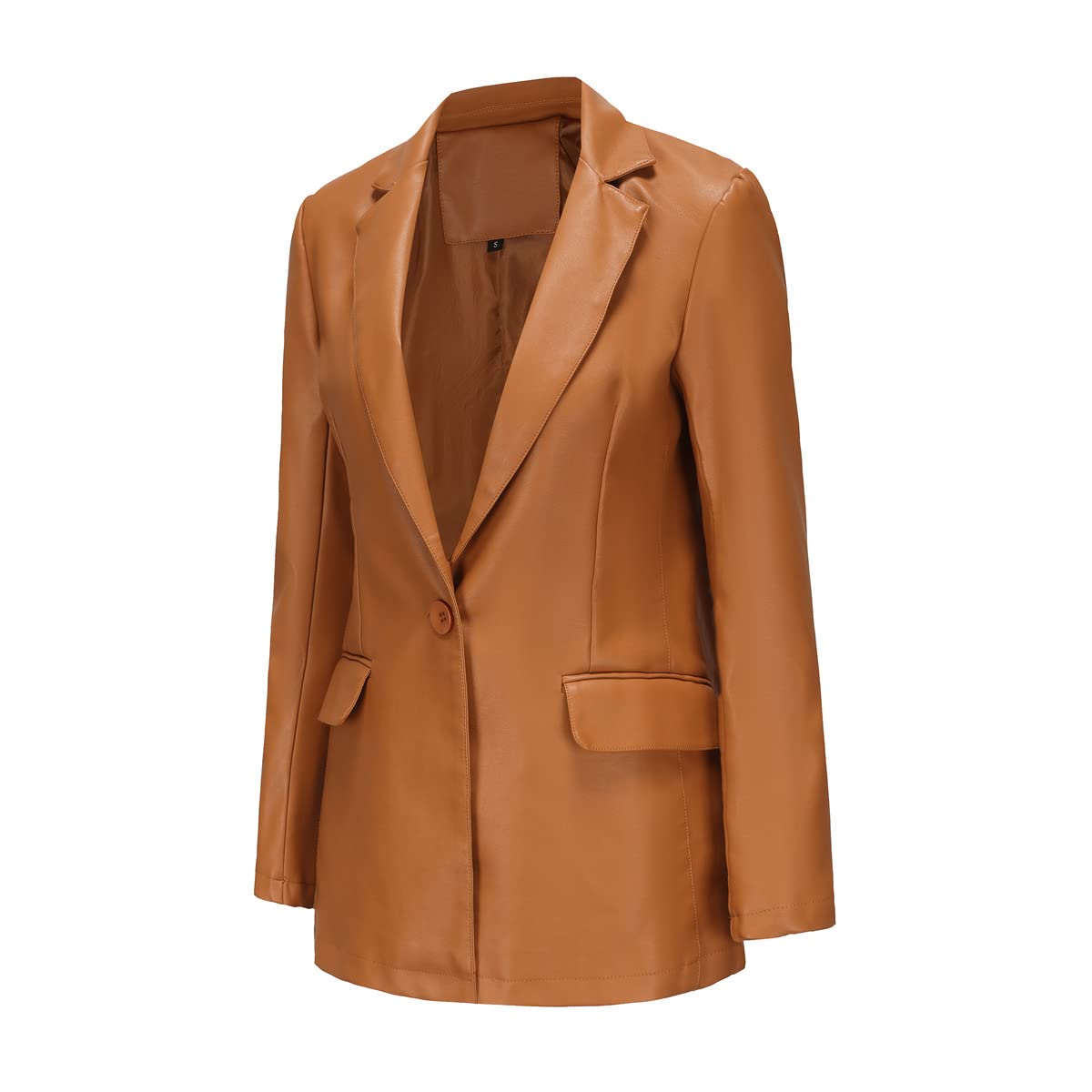 Cappotto da donna a maniche lunghe, abbottonatura monopetto e vestibilità casual, giacca in vera pelle tinta unita per l'uso quotidiano