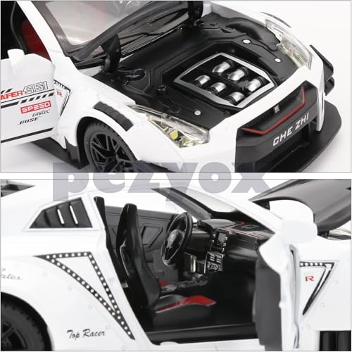 Image of 1 /24 Scale Compatible for Nissan GTR Model Car Toy, Zinc Alloy Pull Back Toy car with Sound and Light for Kids Boy Girl Gift (White)